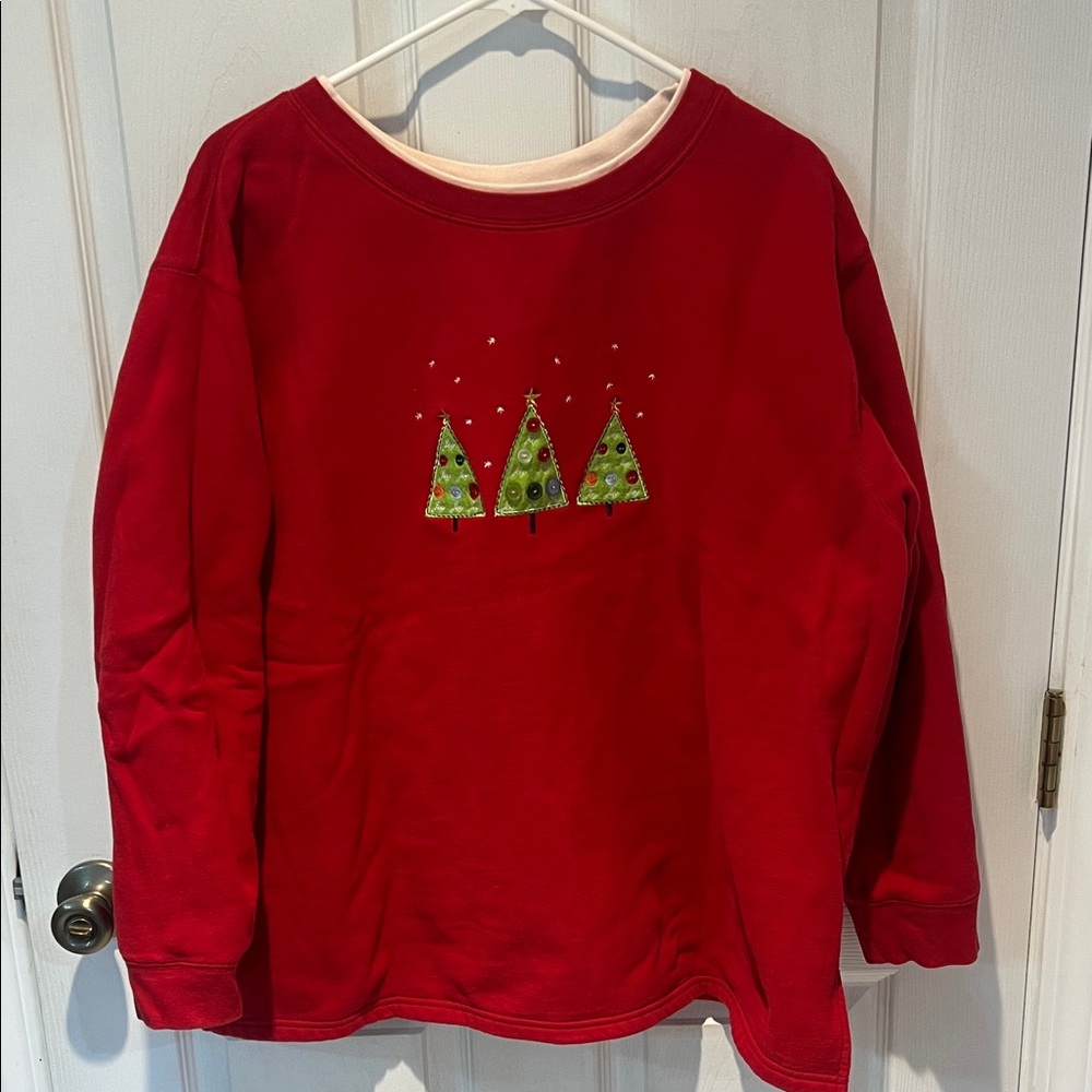 VINTAGE Holiday Red Woman’s 20-22 Sweatshirt with Christmas Tree Design